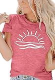 MOUSYA Sunshine T-Shirt Women Summer Beach Graphic Short Sleeve Shirt Spring Vacation Tee Tops (Yellow, Medium)