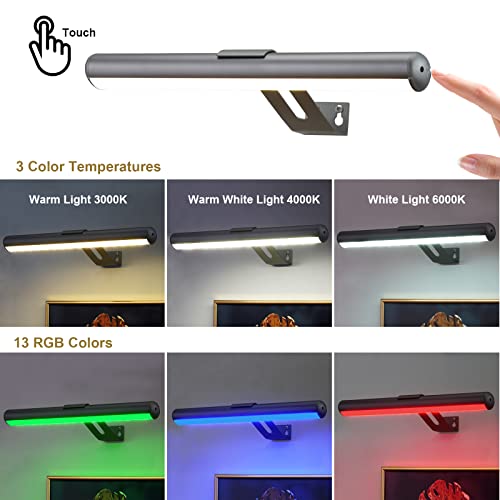 Zocalok Rechargeable Picture Light, Picture Light For Paintings With 2 Remotes, Metal Picture Frame Light With 32 Leds Head, 16 Color Changing, 300Lm Dartboard Light With 2 Base For Display, Art-Grey #TOP1