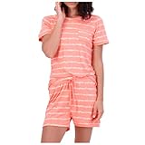QJDFLL Pyjama Set für Damen mit kurzärmligem Oberteil Shorts – ultraweich Nachtwäsche(Rosa,M)