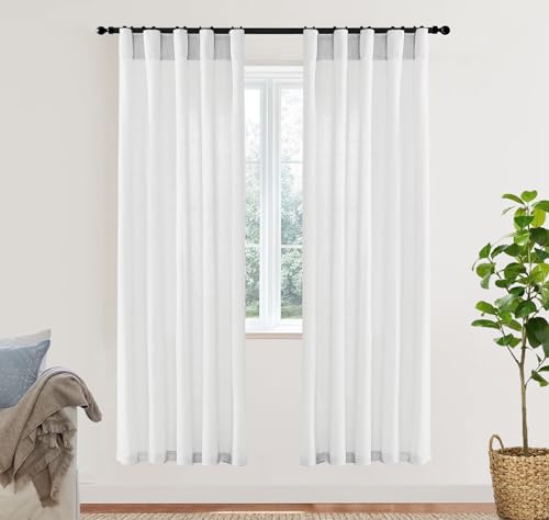 Image of XTMYI 78 Inch Linen Sheer Curtains, White Closet Curtains for Bedroom Open Closet Door, Semi Sheer Privacy Linen Cotton Drapes for Living Room Dining Room, 40 inch W x 78 inch L 2 Panels Set