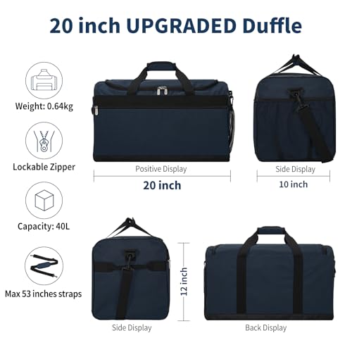 Image of 40L Gym Bag for Men, Navy Blue | 20 inch, Sport Duffle Bag, Weekender, Travel