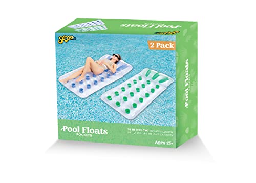 Sloosh 2 Packs Inflatable Pool Lounger Float Rafts With Headrest, Swimming Pool Mattress With Pocket For Adults Outdoor Summer Fun, Water Activities 74 X 28In #TOP6