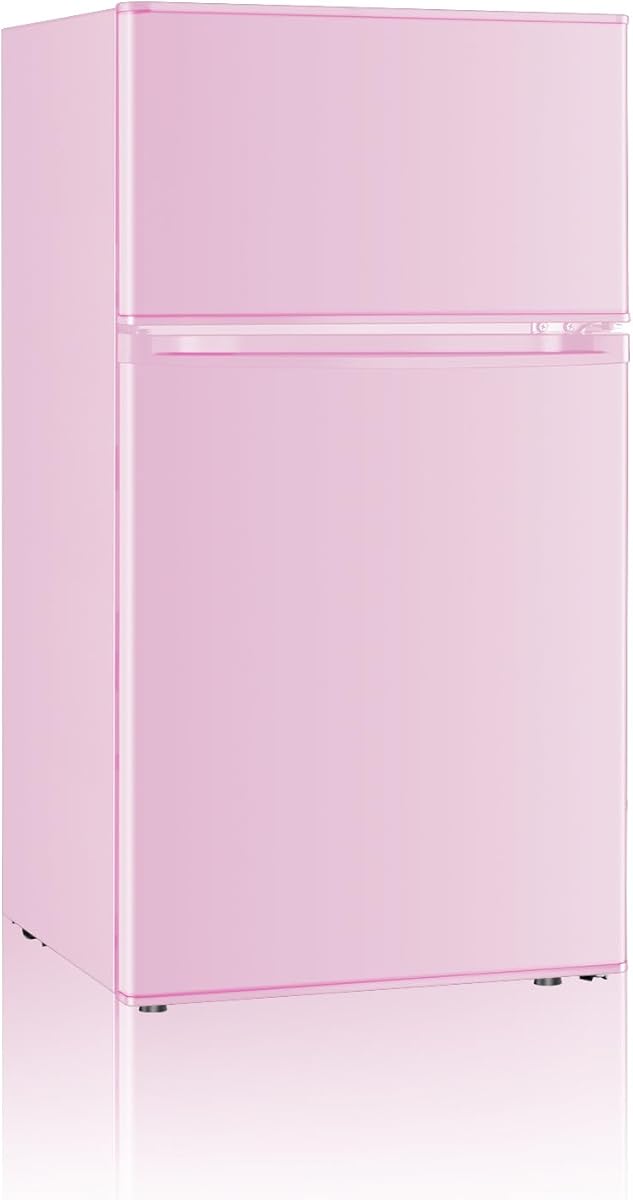 Saeoola Mini Fridge with Freezer, 3.2 Cu.Ft, 2 Doors Compact Mini Refrigerator with Separate Freezer for Dorm, Bedroom, Office, Apartment with 7-Level Temperature Control, Removable Shelves (Pink)