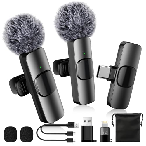 ihakkason Microfono Lavalier Wireless, Mini Microfono per iPhone, Android e PC, Microfono per Video Social Plug e Play con Riduzione del Rumore, Ideale per Vlog, Youtube e Tiktok