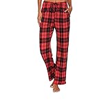 FeiliandaJJ Damen Schlafanzughose Lang Kariert Pyjamahose Bequem Freizeithosen Nachtwäsche Hose mit Taschen und Kordelzug (Wein, S)