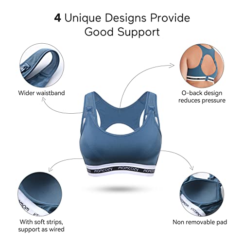 Momcozy Nursing Sports Bra Plus Size, Yn11 Support Breastfeeding Maternity Bra Wireless Pregnancy Padded Low Impact Bralette Blue #TOP2