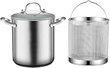 WOTZOV Olla para espárragos de 5 litros, vaporera de Pasta de Acero Inoxidable 304 con Cesta y Tapa, Multiusos para espárragos, Verduras, Espaguetis y más.