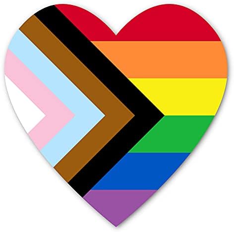 Progress Pride Rainbow Flag Sticker | Show Your Love for The LGBT Family with This Vinyl Decal on Your Laptop, Car Bumper, or Hydro-Flask (Heart 3 X 3 Inch)