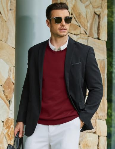 Image of COOFANDY Mens Casual V Neck Sweater Knit Slim Fit Long Sleeve Pullover Top