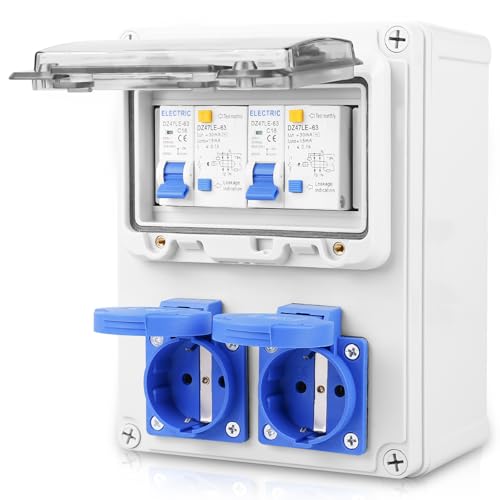 Distributore di corrente a parete 16A 230V con Schuko, interruttore e contatore