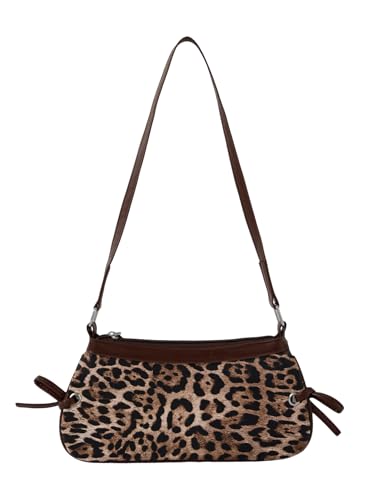 Image of QWINEE Women's Leopard Print Purse Y2k Cheetah Shoulder Bag Bow Studded Clutch Zipper Adjustable Strap Underarm Bag