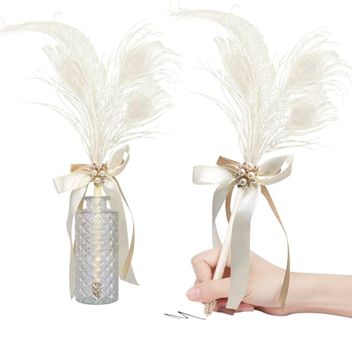 CROWN GUIDE Peacock Feather Quill Pen for Wedding Guest Book