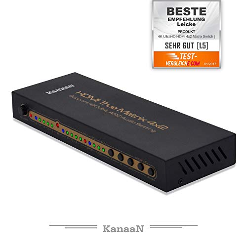 Miniatura 2 de Leicke Kanaan Kn40543, Uhd Matrix 4x2 Splitter Switcher Full Hd, Ujd, 4k, 4k 2k, Arc, Mhl,Hdmi 1.4, Mando A Distancia, Salida Adicional Para El Audio, Spdif Y Jack De 3,5mm, Stereo, Dolby 5.1 Surround Hdmi 1.4