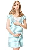 unsichtbare Stillfunktion GoFuture® Umstandsnachthemd Stillnachthemd Dreamy für Schwangerschaft Baby stillen Danach als normales Nachthemd Baumwolle Höchste Qualität (türkis-weißen Streifen, S)