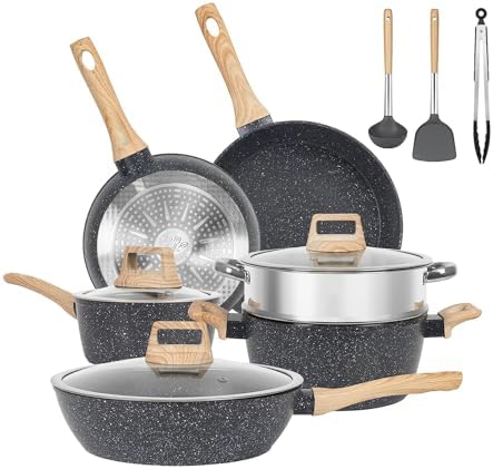 Black Pots and Pans Set, Induction Non Toxic Healthy Kitchen Cooking ...