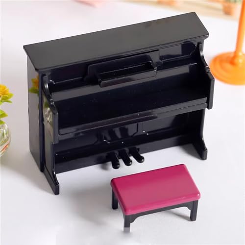 Miniatur Schwarze Klavier & Hocker Simulative Piano Modell Puppenhaus Dekoration Zubehör Mini Ornament Haus Garten Möbel Deko