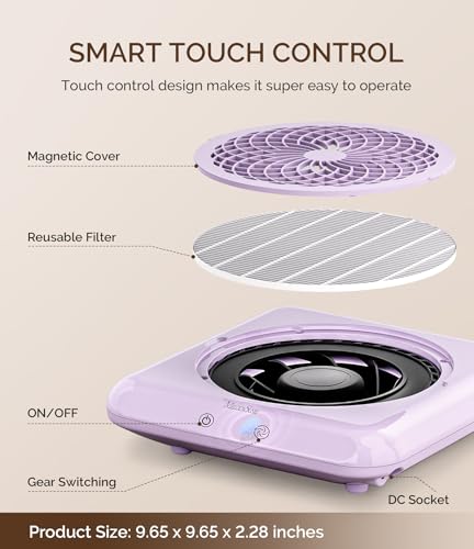 Image of MelodySusie Professional Nail Dust Collector with Max Suction Power,SProF 4500RPM Nail Vacuum Fan with 3 Suction Modes,Touch Control,Acrylic Nail Tools for Nail Tech & Salon Use,Purple