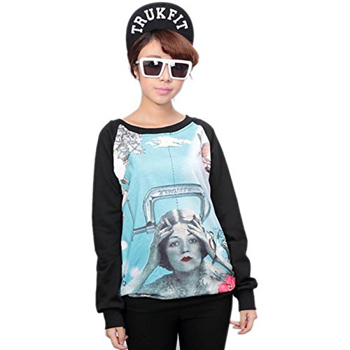 Comehere Women Girls Cartoon Shirt Sweater Blouse Long Sleeve Tops (Head Print) #TOP2