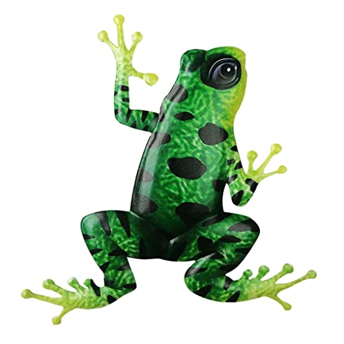 Leefasy Frog Colorful Ornaments,Easy to Install,Anti-Rust Statue, Artwork Sculpture Hanging Wall Art for Outdoor Yard Fences Trees Entrance, Black Green