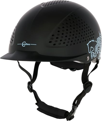 Covalliero Reithelm Beauty 2.0, Kinder, Kinderhelm, schwarz, Kopfumfang 55-59cm, stoßfest, schlanke Helmform, mit Belüftung, 4-Punkt-Befestigung