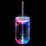 22 Oz Light-Up Flashing Mason Jar Drink Cup with Straw and Screw-On Lid with Multicolor LED Lights for Bars, Parties, Raves, Concerts, Festivals, Great Novelty Gift