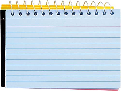 3-Pack Spiral Bound Colored Index Card Books, 3X5-Inch, Ruled, Perforated, Bright Colors: Canary-Cherry-Green-Blue, 50-Count Per Book From Northland Wholesale. (3 Packs) #TOP4