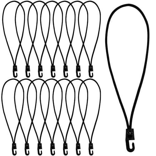 Lot de 15 tendeurs élastiques de 25 cm avec crochets pour tentes, bâches, camping et équipement de plein air