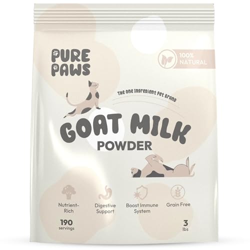 Pure Paws Goat Milk Powder 3lbs | for Dogs, Puppies, Cats, and Kittens - Single Ingredient Pet Supplement, Holistic Health, Sensitive Stomach, Food Topper for Picky Eaters (3lbs, Goat Milk)