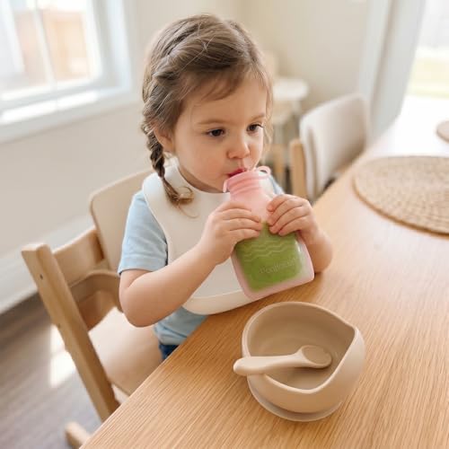 Image of PandaEar Reusable Silicone Baby Food Pouches, 12 Pack Squeeze Pouches for Toddler Kids, BPA-Free Silicone Refillable Baby Food Storage, 5 oz