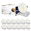 12 Pack 4 Inch Gimbal LED Recessed Lighting with Junction Box, 5CCT 2700K-6000K Selectable, 360°+90° Adjustable Directional Eyeball Light, 9W 1000LM Slim Canless Downlight - ETL and Energy Star