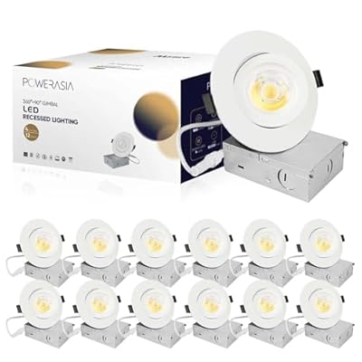 12 Pack 4 Inch Gimbal LED Recessed Lighting with Junction Box, 5CCT 2700K-6000K Selectable, 360°+90° Adjustable Directional Eyeball Light, 9W 1000LM Slim Canless Downlight - ETL and Energy Star
