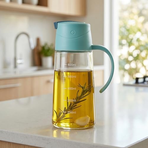 Image of MUAC 630ml Glass Oil Dispenser Bottle with Handle & Flip Lid - Leakproof Kitchen Oil Pourer with Measurement Markings - Cooking Oil, Olive Oil, Vinegar & Sauce Bottle for Kitchen (Any color will do)