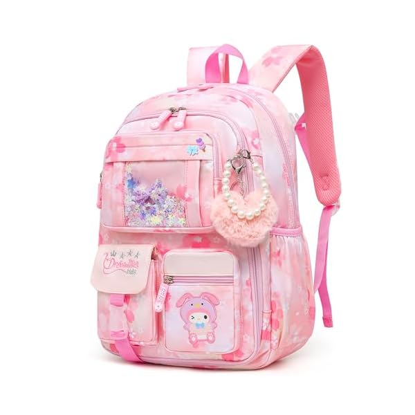 Lovely Girls Backpack School Bag for Students Kids Book Bag with Multiple Pockets Splash-proof Children's Backpack（17inch Pink）