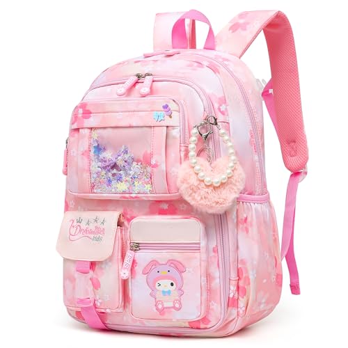 Lovely Girls Backpack School Bag for Students Kids Book Bag with Multiple Pockets Splash-proof Children's Backpack（17inch Pink）