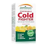 Jamieson Cold Fighter Chewable Honey Lemon Flavour, for Adults and Adolescents (10+), Helps Fight Early Signs of Colds and Improves Cold Symptoms. With Ginger for Nausea Relief, No Artificial Colours, Flavours, or Preservatives, 30 Count