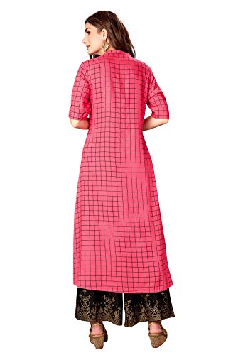 Image of KIMISHA Pink Rayon Cotton Printed A-Line Kurti With Pocket