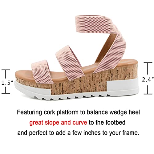 Image of Athlefit Women's Platform Wedge Sandals Summer Open Toe Elastic Ankle Strap Casual Flatform Sandals