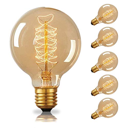 CMYK bombilla de Edison Vintage Retro estilo anticuado Edison E27 bombilla de tornillo Lámpara de filamento espiral regulable G80 220-240V 40W luces blancas cálidas para los accesorios de--6Pack