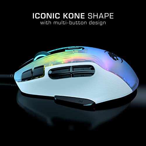 Roccat Kone Xp - 3D Lighting Gaming Mouse With 19K Dpi Optical Sensor, 4D Krystal Wheel, Programmable Button Design & Aimo Rgb Lighting, White #TOP1