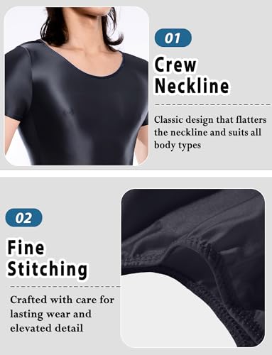 FEOYA Men Shiny Oil Glossy Bdoysuit One Piece Short Sleeve Silky Leotard Jumpsuit Romper4