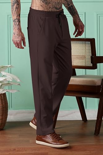 Image of SWADESI STUFF Men Mid-Rise Straight Fit Track Pants for Men | Stretchable Gym Wear Joggers | Casual Sports Track Pant with Pockets & Drawstring