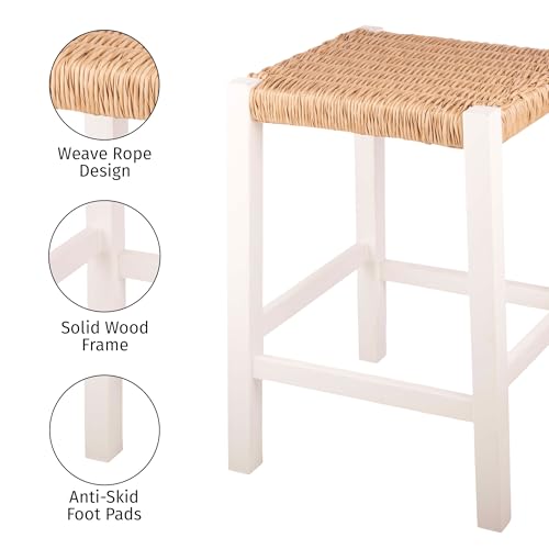 Butaco de bar Newport con asiento tejido a mano en cuerda - Butaco de altura de mostrador de 24 pulgadas para cocina, bar o comedor - Butacos de madera de Alaterre Furniture (Blanco) miniatura 5