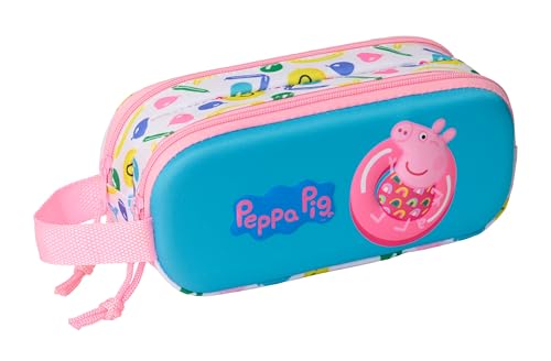 Safta Peppa Pig 3D - Portatodo Doble 3D, Estuche Infantil, Estuche Niño, Ideal para Niños en Edad Escolar, Cómodo y Versátil, Calidad y Resistencia, 21x6x8 cm