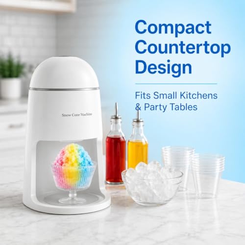 Electric Shaved Ice Machine, Snow Cone Maker for Kids Home & Party Gift, Tabletop Ice Crusher Get Fluffy Snow Easily, Ice Shaver with 2 Reusable Plastic Ice Mold Cups, 1 Glass Cup, White by InchUp - Used condition - Image 8