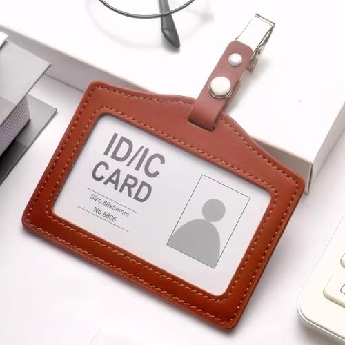 PU Work ID Card Holder 1P Brown Horizontal Design