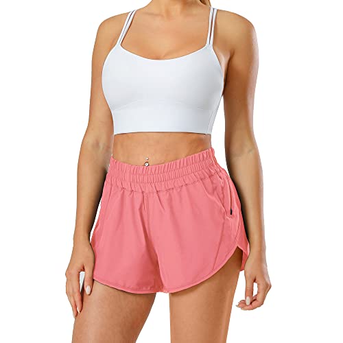 Aurefin Athletic Shorts For Women, Women's Quick Dry Running Track Shorts Workout Active Shorts With Elastic And Zip Pocket 2.5 Inch Pink/S #TOP4