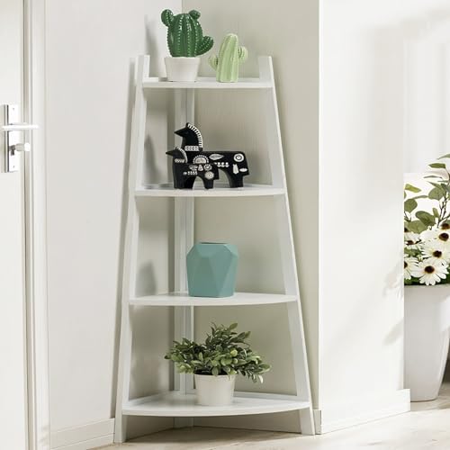 Scaffale angolare in bambù, libreria a 3/4 ripiani in legno e supporto per piante, scala aperta per soggiorno, camera da letto, ufficio, cucina