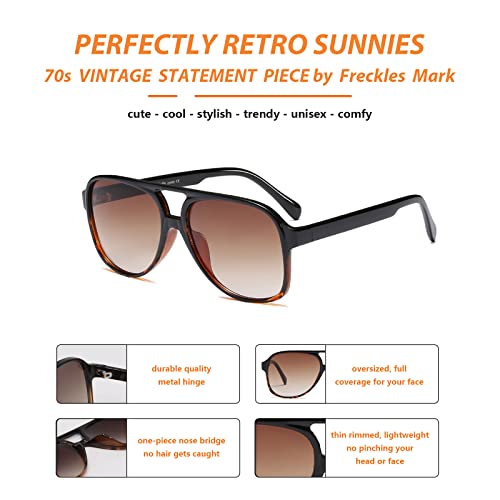 Image of Freckles Mark Vintage Retro 70s Sunglasses for Women Men Classic Large Square Aviator Trendy Glasses