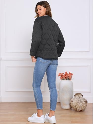 Allegra K Quilted Jackets for Women Button Down Puffer Lightweight Jacket Trendy Casual Outerwear Winter Coat with Pockets3
