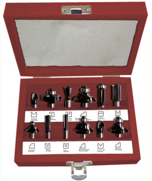 Milling Cutter Set with 3 Cutting Surfaces 12-Piece Shaft Length 42 mm in Wooden Case